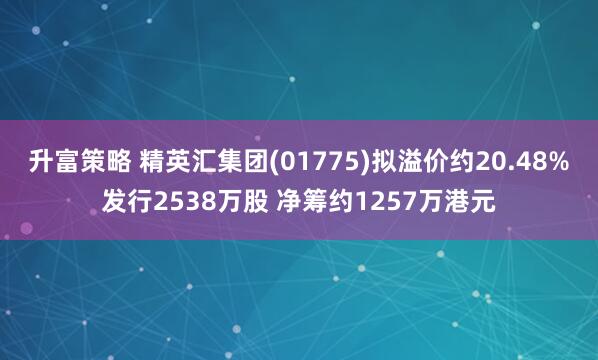 升富策略 精英汇集团(01775)拟溢价约20.48%发行2538万股 净筹约1257万港元