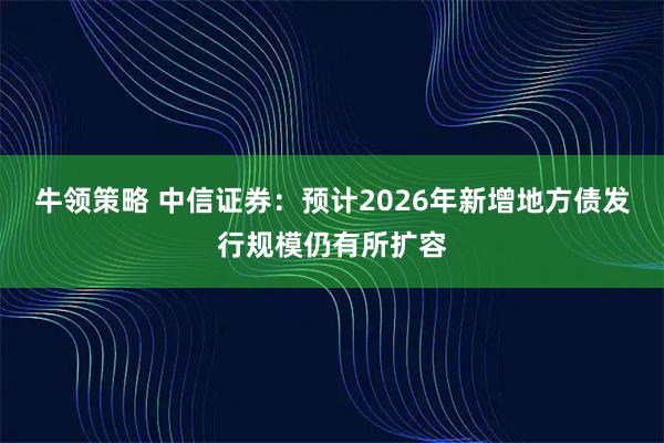 牛领策略 中信证券：预计2026年新增地方债发行规模仍有所扩容